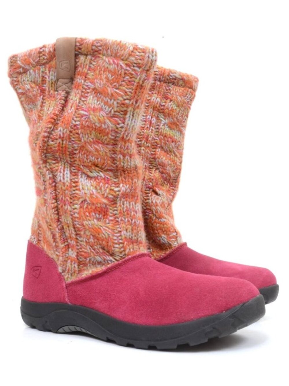 KEEN Auburn Women's 6 Raspberry Suede Sweater Knit Shearling Fur Mid-calf Boots